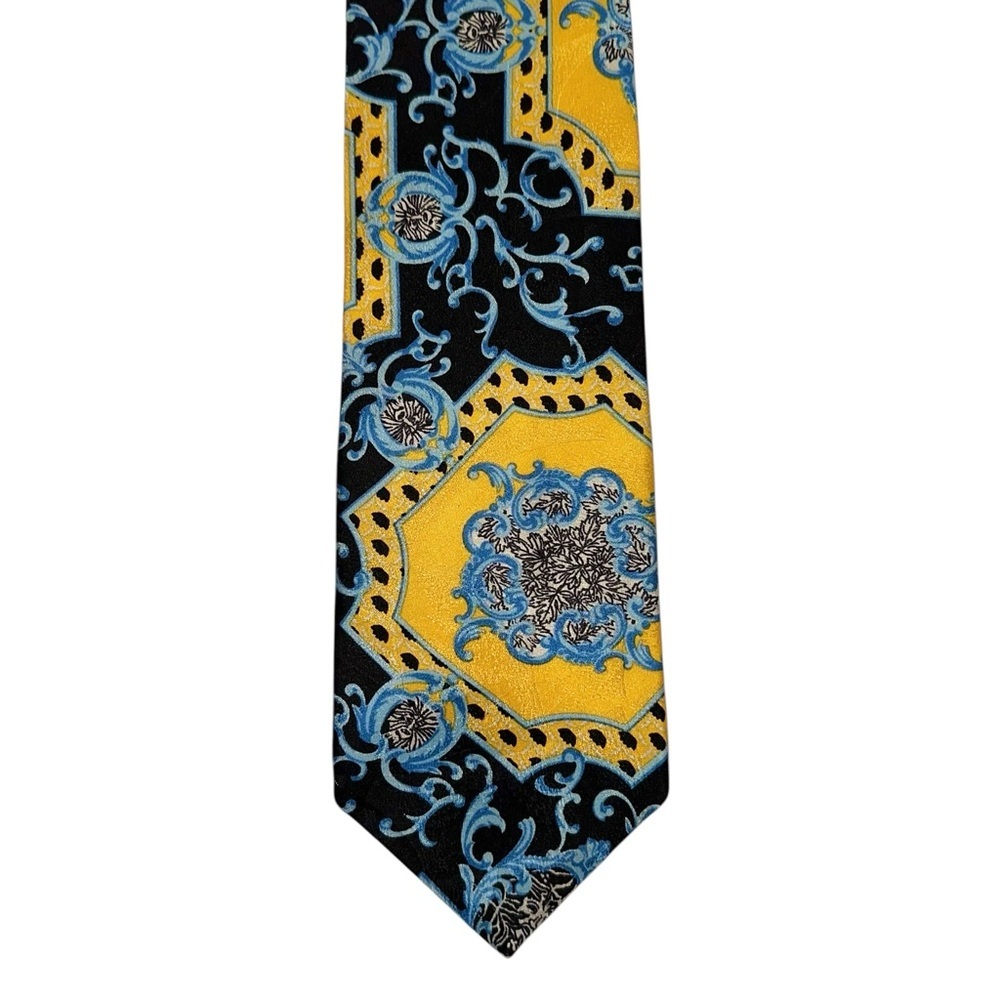 Vintage Lord & Taylor Mens Tie Silk Blue Yellow Baroque Necktie 60x3.75” USA - Picture 5 of 5